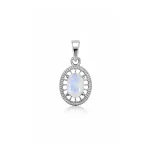 silver pendant with 5x7 mm oval rainbow moonstone
