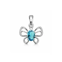 silver pendant butterfly shaped with 5x7 mm oval swiss blue topaz