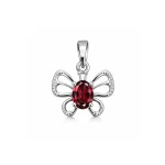 silver pendant butterfly shaped with 5x7 mm oval garnet