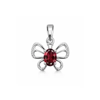 silver pendant butterfly shaped with 5x7 mm oval garnet