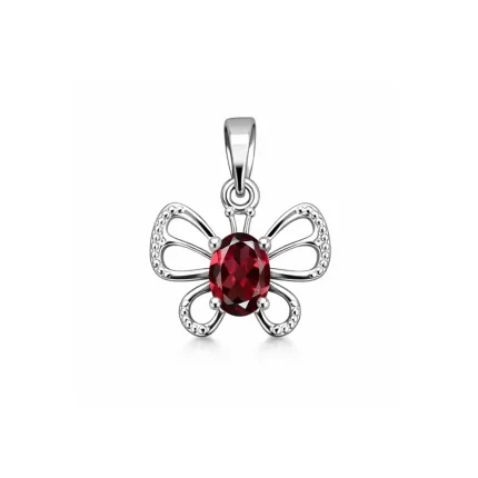 silver pendant butterfly shaped with 5x7 mm oval garnet