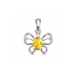 silver pendant butterfly shaped with 5x7 mm oval citrine