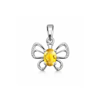 silver pendant butterfly shaped with 5x7 mm oval citrine