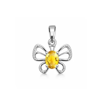 silver pendant butterfly shaped with 5x7 mm oval citrine