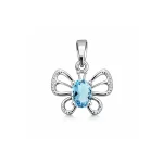 silver pendant butterfly shaped with 5x7 mm oval blue topaz