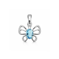 silver pendant butterfly shaped with 5x7 mm oval blue topaz