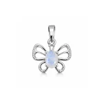 silver pendant butterfly shaped with 5x7 mm oval rainbow moonstone