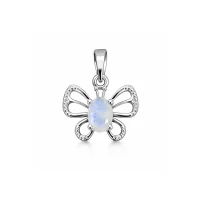 silver pendant butterfly shaped with 5x7 mm oval rainbow moonstone