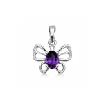 silver pendant butterfly shaped with 5x7 mm oval amethyst