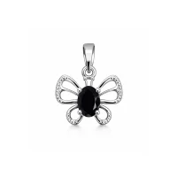 silver pendant butterfly shaped with 5x7 mm oval black onyx