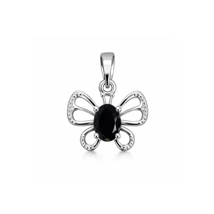 silver pendant butterfly shaped with 5x7 mm oval black onyx