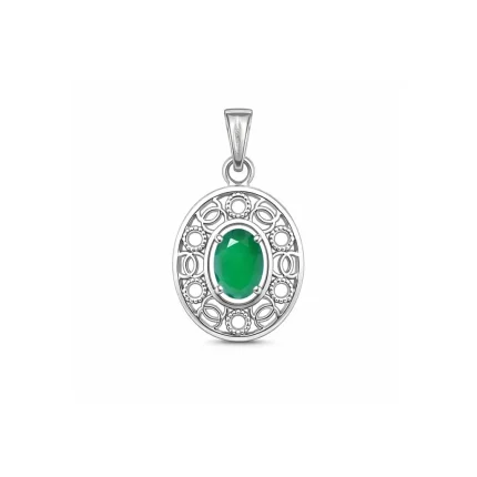 silver pendant with 5x7 mm oval green onyx