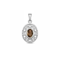 silver pendant with 5x7 mm oval smoky quartz