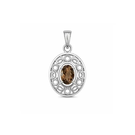silver pendant with 5x7 mm oval smoky quartz