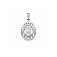 silver pendant with 5x7 mm oval rainbow moonstone