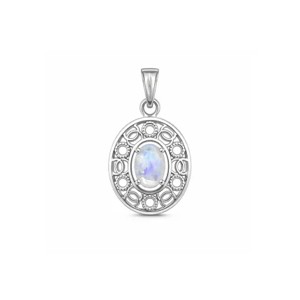 silver pendant with 5x7 mm oval rainbow moonstone