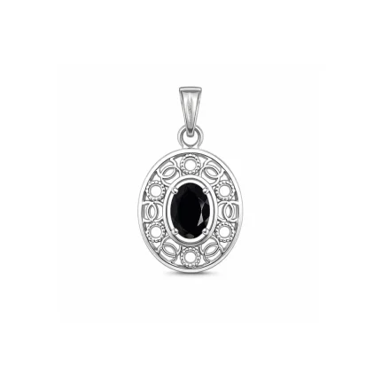 silver pendant with 5x7 mm oval black onyx
