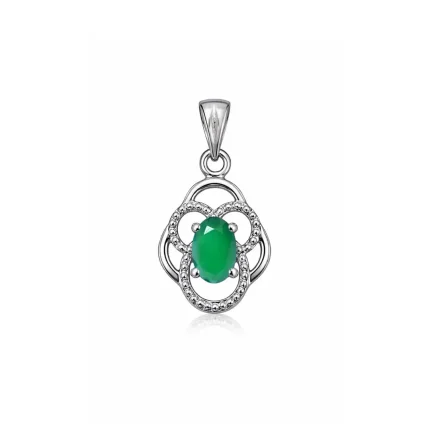silver pendant with 5x7 mm oval green onyx