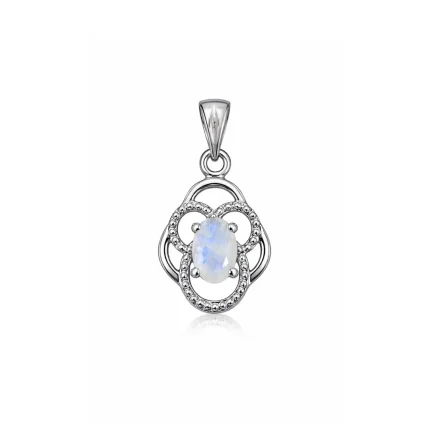 silver pendant with 5x7 mm oval rainbow moonstone