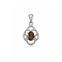silver pendant with 5x7mm oval smoky quartz