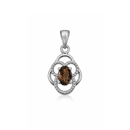 silver pendant with 5x7mm oval smoky quartz