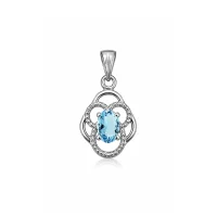 silver pendant with 5x7 mm oval blue topaz