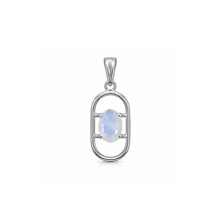 silver pendant with 5x7 mm oval rainbow moonstone