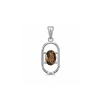 silver pendant with 5x7 mm oval smoky quartz