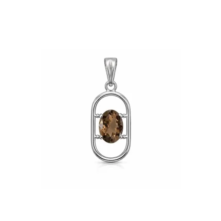 silver pendant with 5x7 mm oval smoky quartz