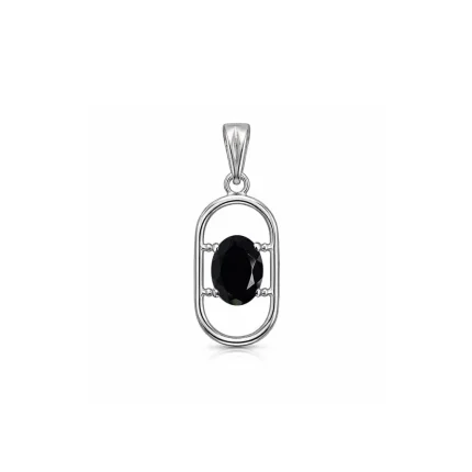 silver pendant with 5x7 mm oval black onyx