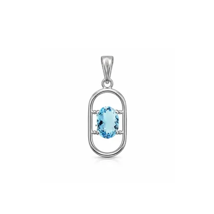 silver pendant with 5x7 mm oval blue topaz