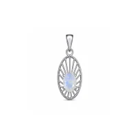 silver pendant with 5x7 mm oval rainbow moonstone