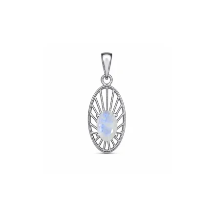 silver pendant with 5x7 mm oval rainbow moonstone