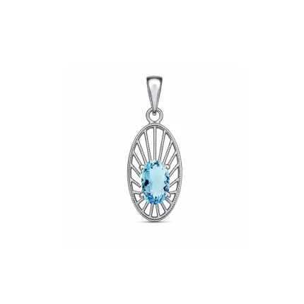silver pendant with 5x7 mm oval blue topaz