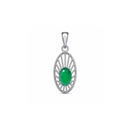 silver pendant with 5x7 mm oval green onyx