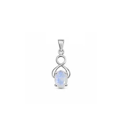silver pendant with 5x7 mm oval rainbow moonstone