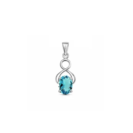 silver pendant with 5x7 mm oval swiss blue topaz
