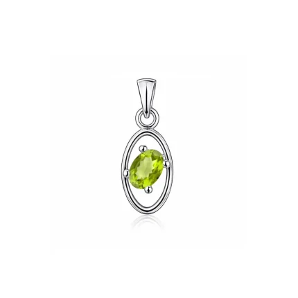 silver pendant with 6x4 mm oval peridot