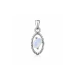 silver pendant with 6x4 mm oval rainbow moonstone