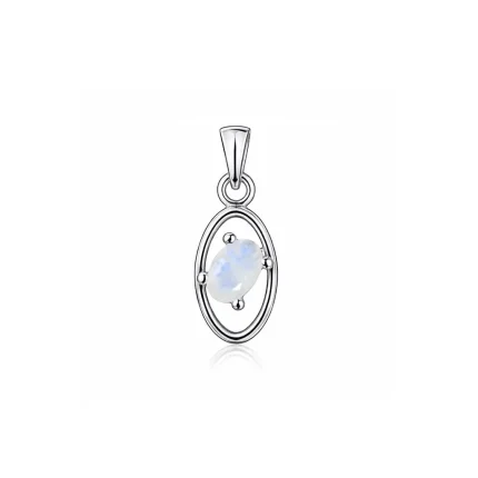silver pendant with 6x4 mm oval rainbow moonstone