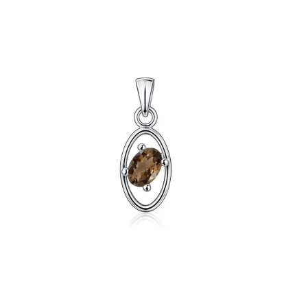 silver pendant with 6x4 mm oval smoky quartz