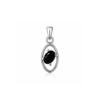 silver pendant with 6x4 mm oval black onyx