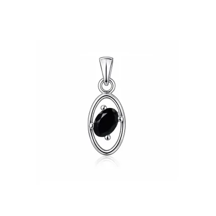 silver pendant with 6x4 mm oval black onyx