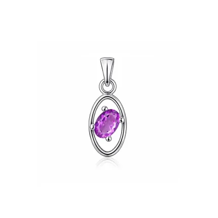 silver pendant with 6x4 mm oval brazilian amethyst