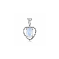 silver pendant heart shaped with 6x4 mm oval rainbow moonstone