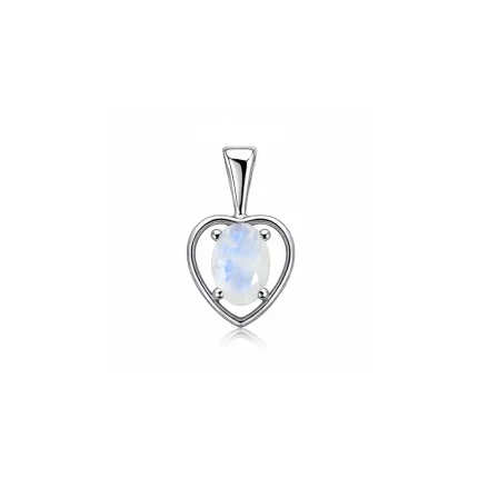 silver pendant heart shaped with 6x4 mm oval rainbow moonstone