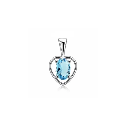 silver pendant heart shaped with 6x4 mm oval blue topaz