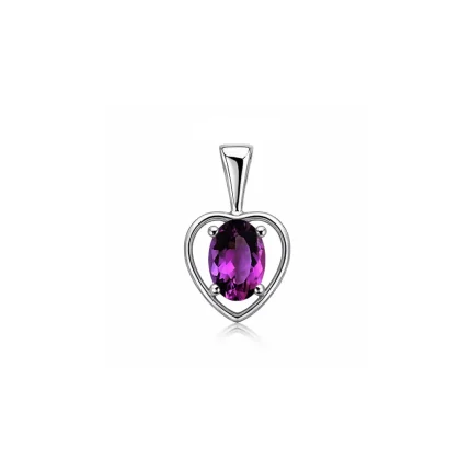 silver pendant heart shaped with 6x4 mm oval amethyst