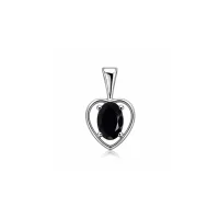 silver pendant heart shaped with 6x4 mm oval black onyx