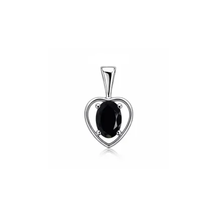 silver pendant heart shaped with 6x4 mm oval black onyx